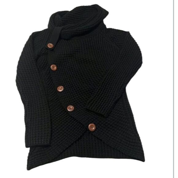 Black size S pullover button accent cowl neck sweater no fading or pilling EUC - Picture 1 of 7